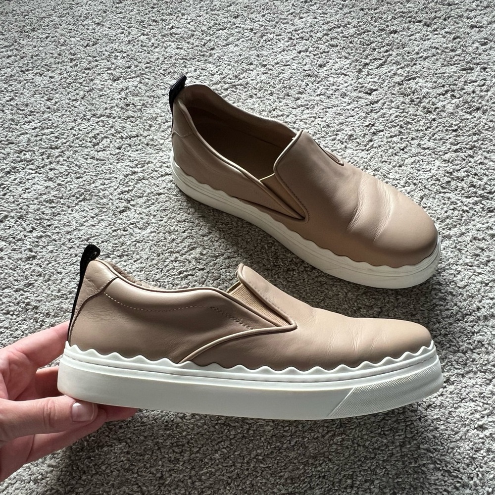 Chloé Tan Slip-On Sneakers with White Platform Soles